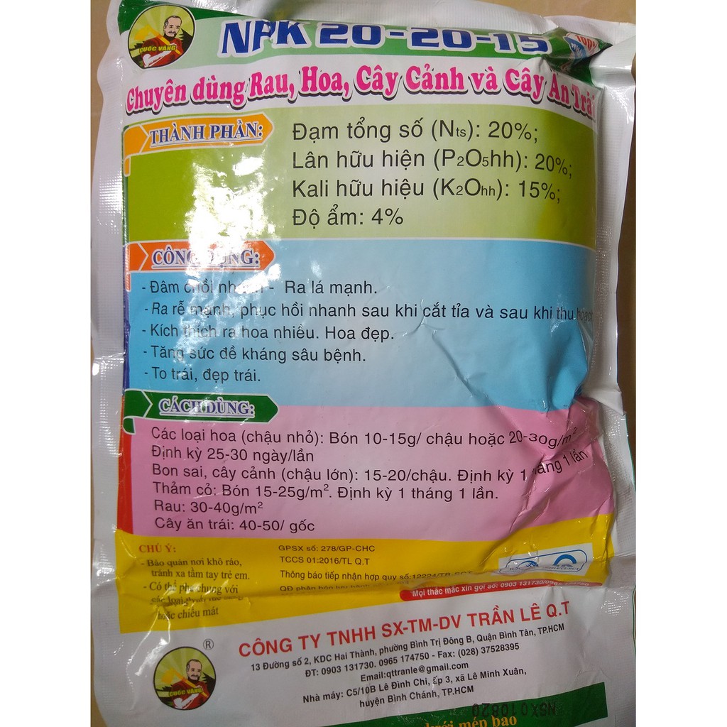 Phân Bón NPK 20-20-15 - Gói 200g và 1kg BIOMAX Cuốc Vàng