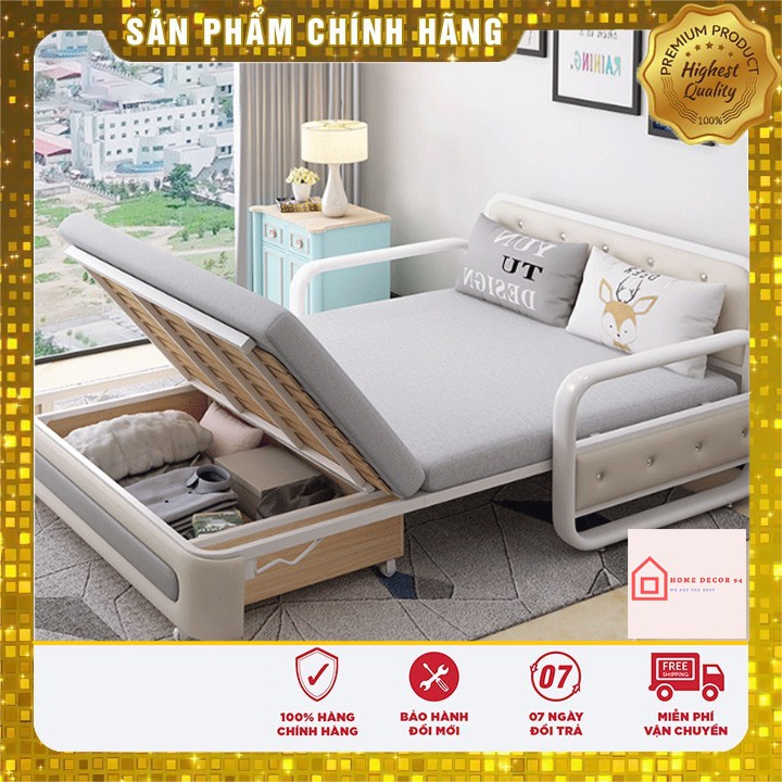 Giường Sofa, ghế sofa Gấp Gọn Thành Ghế Đa Năng_Bản Nâng Cấp_Có ngăn chứa đồ 1m5 *1m93 (Tặng kèm 2 gối trị giá 300k )