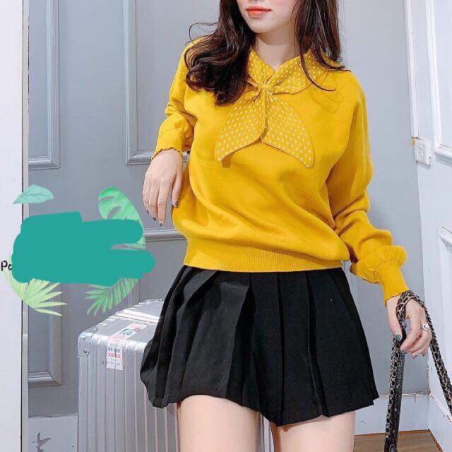 Áo len cổ nơ bi tay bồng