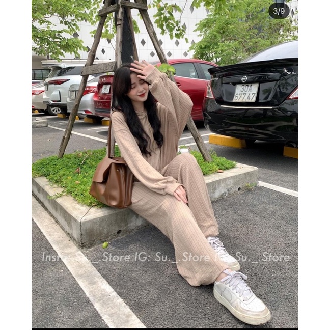 SET BỘ LEN GÂN ÁO HOODIE DÀI TAY CÓ MŨ MIX QUẦN SUÔNG CULOTTES SBLAMQ