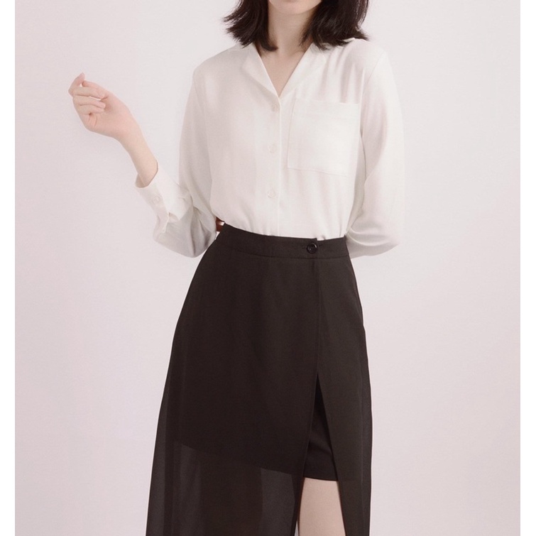 Chân váy xẻ dài nữ vải chiffon màu đen MADELEN