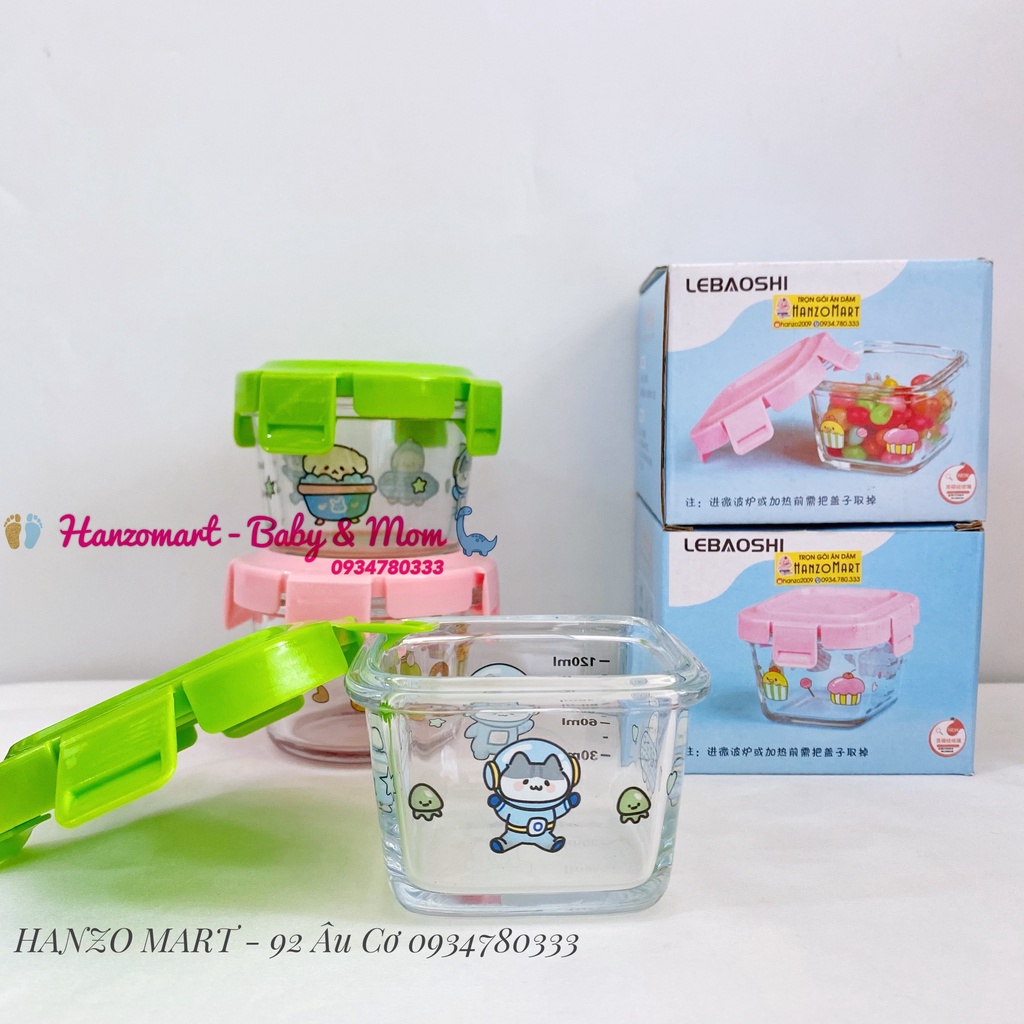 Hộp thủy tinh cao cấp chia vạch có nắp đậy 120ml
