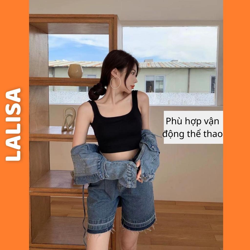 Áo Croptop Nữ Tay Ngắn LALISA Áo Crt 2 Dây Bản To Ôm Body Kiểu Ba Lỗ Cổ Vuông Thun Bozip Sexy Năng Động AO016