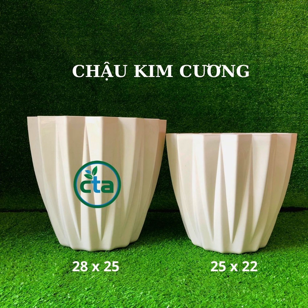 Chậu nhựa sọc kim cương dùng trồng hoa, cây cảnh – chậu màu trắng kích thước đa dạng