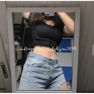 Áo croptop nút viền ren ❤ Ảnh thật