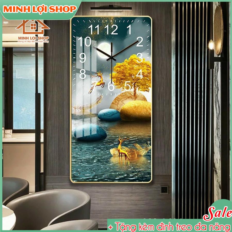 Tranh Đồng Hồ Hươu Treo Tường Pha Lê Phong Cách Hiện Đại Sang Trọng Nghệ Thuật TĐH17