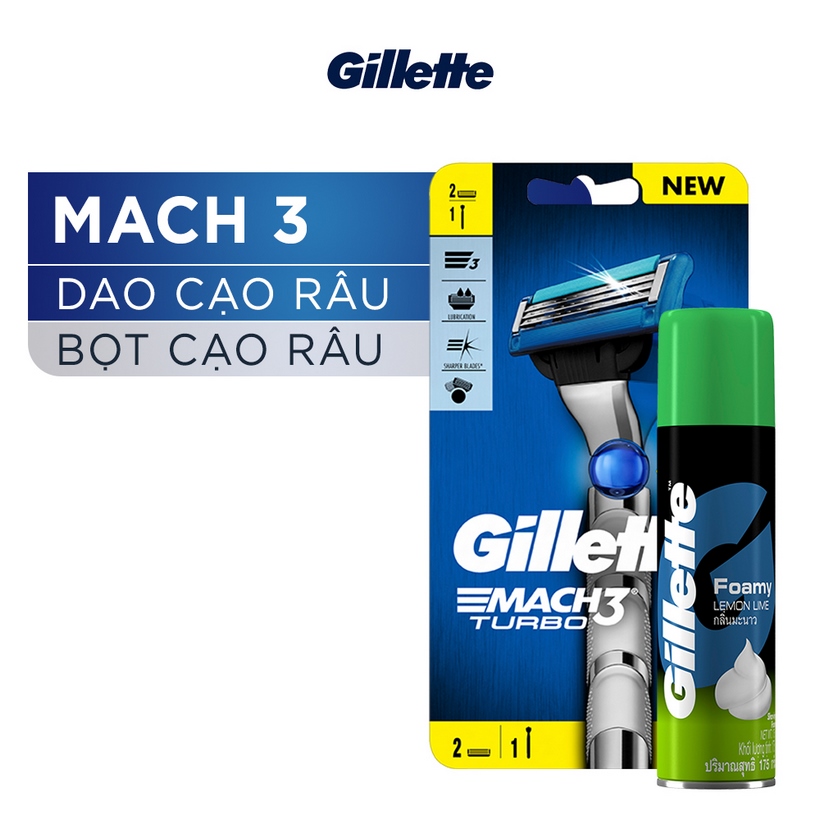 COMBO Dao Cạo Râu Gillette Mach3 Turbo + Bọt Cạo Râu Gillette Series 70g