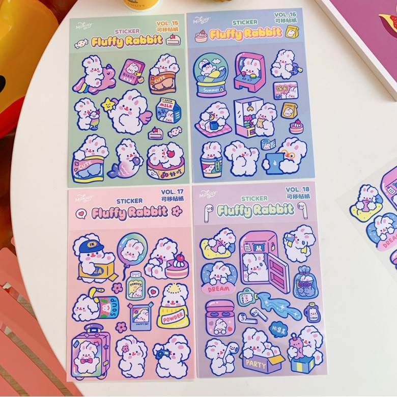 Miếng dán sticker thỏ trắng siêu dễ thương chống thấm nước - Hàng in chuẩn nét, chất lượng cao