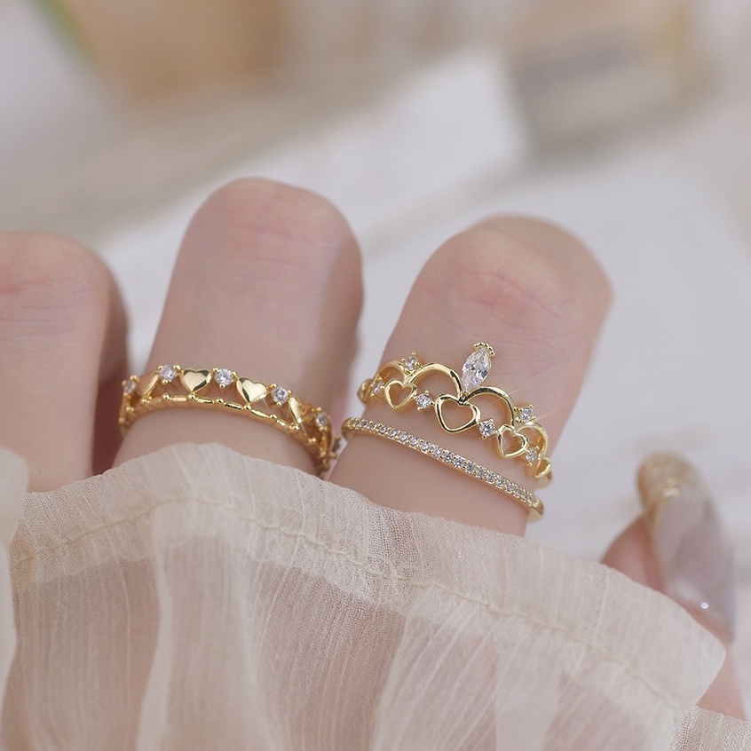 Nhẫn Hở Mạ Vàng 18K Hình Vương Miện Phong Cách vintage