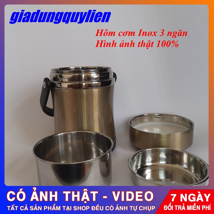 Hộp Cơm Văn Phòng [ Hình Thật 100% ] Giữ Nhiệt Inox 3 Tầng Tròn 2 Lớp Chống Gỉ Nhật Bản Chất Lượng Cao