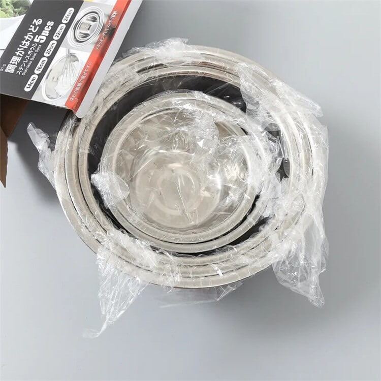 Bộ 5 Thau Chậu Inox Không Gỉ Có Chia Vạch Xuất Nhật Cao Cấp Siêu Bền