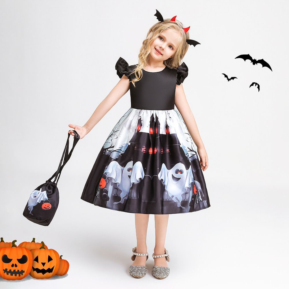 Đầm công chúa kèm túi cho bé gái hóa trang tiệc halloween tùy chọn họa tiết