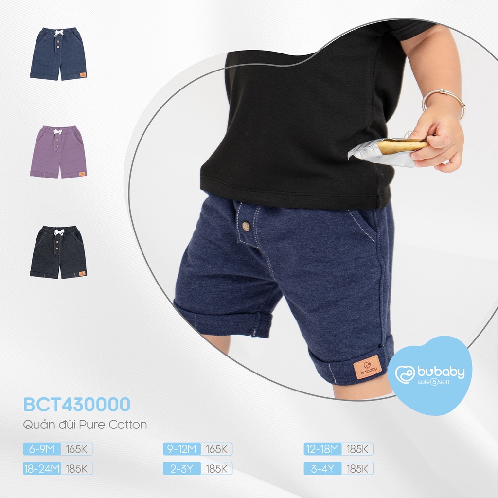 Quần Short Terry Cotton Bu Baby dành cho bé trai, bé gái cao cấp