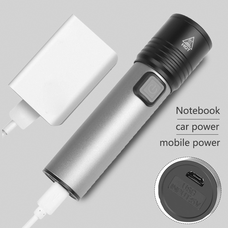 Đèn LED 3000LM T6 Đèn Pin USB Có Thể Sạc Lại Không Thấm Nước Có Thể Phóng To Pin Tích Hợp