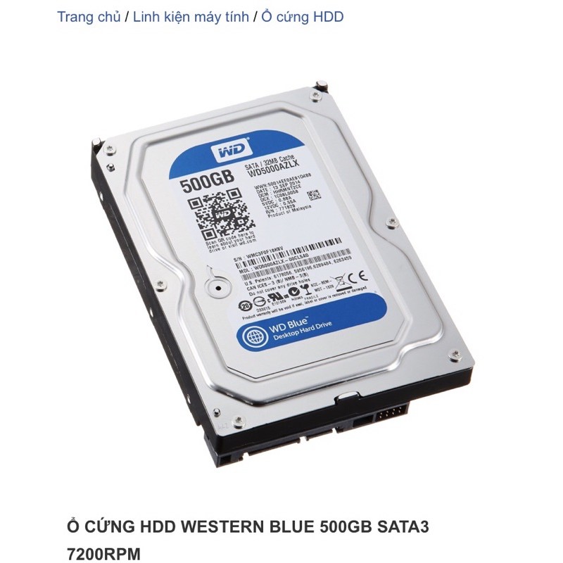 Ổ CỨNG HDD WESTERN BLUE 500GB SATA3