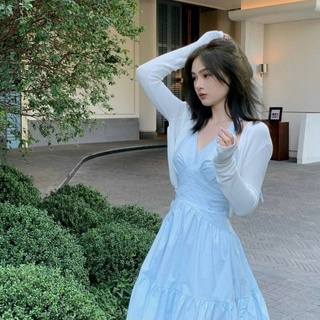 Set váy kèm áo khoác cardigan đầm đi tiệc cổ v hở lưng kèm khoác croptop trắng đi chơi dạo phố sexy