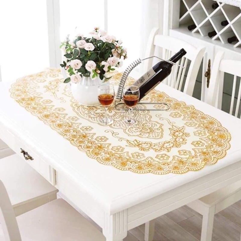 Khăn Trải Bàn Dập Hoa Nổi Màu Vàng Chống Thấm 50cm x 110cm