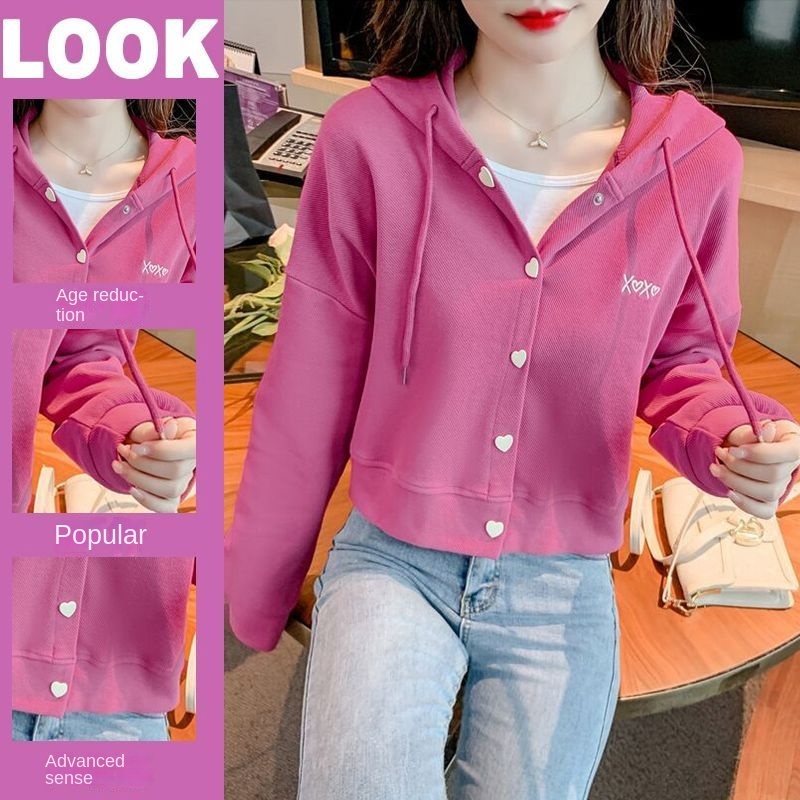 Áo Hoodie Lửng Dáng Rộng Thêu Chữ Phối Dây Rút Thiết Kế Mới Trẻ Trung