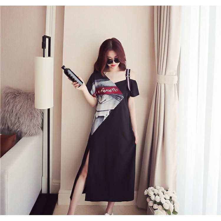 Đầm Midi Cổ Chữ V Tay Ngắn Xẻ Tà Plus Size C0215