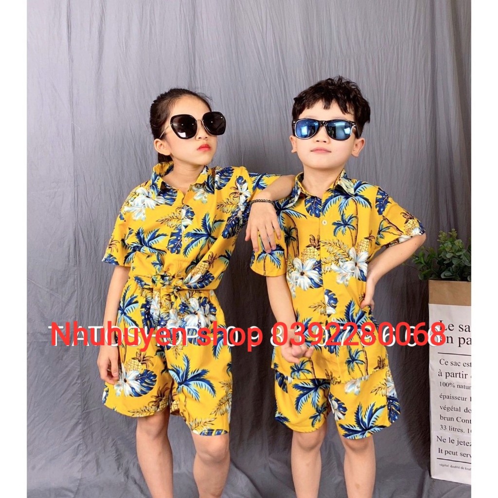 [Hàng có sẵn] Đồng phục đi biển hoa sứ vàng. Đủ size từ 7-120kg cho cả gia đình, học sinh, team bullding với sll