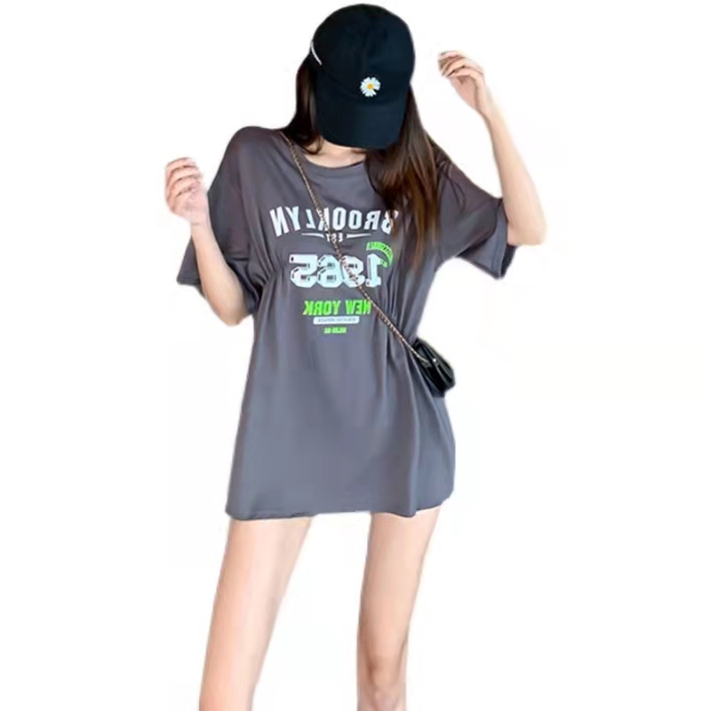 NRVP Áo Thun Nữ Dáng Dài Rộng Tay Ngắn Phong Cách Thời Trang Đường Phố Hàn Quốc