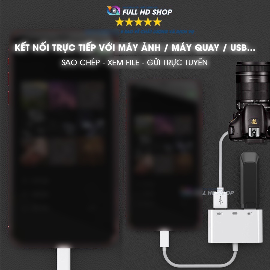 Cáp OTG Light. ning Cáp OTG i. ph0ne Light. ning To USB Có Cổng Sạc Bảo Hành 30 Ngày Lỗi 1 Đổi 1 Full HD Shop Mã HD02