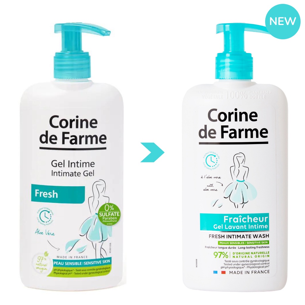 Corine de Farme Intimate Gel Fresh - Dung dịch vệ sinh phụ nữ làm sạch và khử mùi vùng kín 250ml