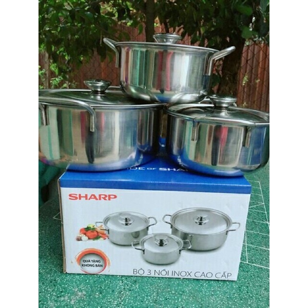 Bộ 3 Nồi Sharp Inox 304 Cao Cấp Dùng Được Cho Mọi Loại Bếp