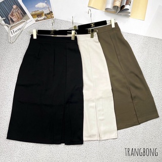 Chân váy lụa trơn dài xẻ tà trước