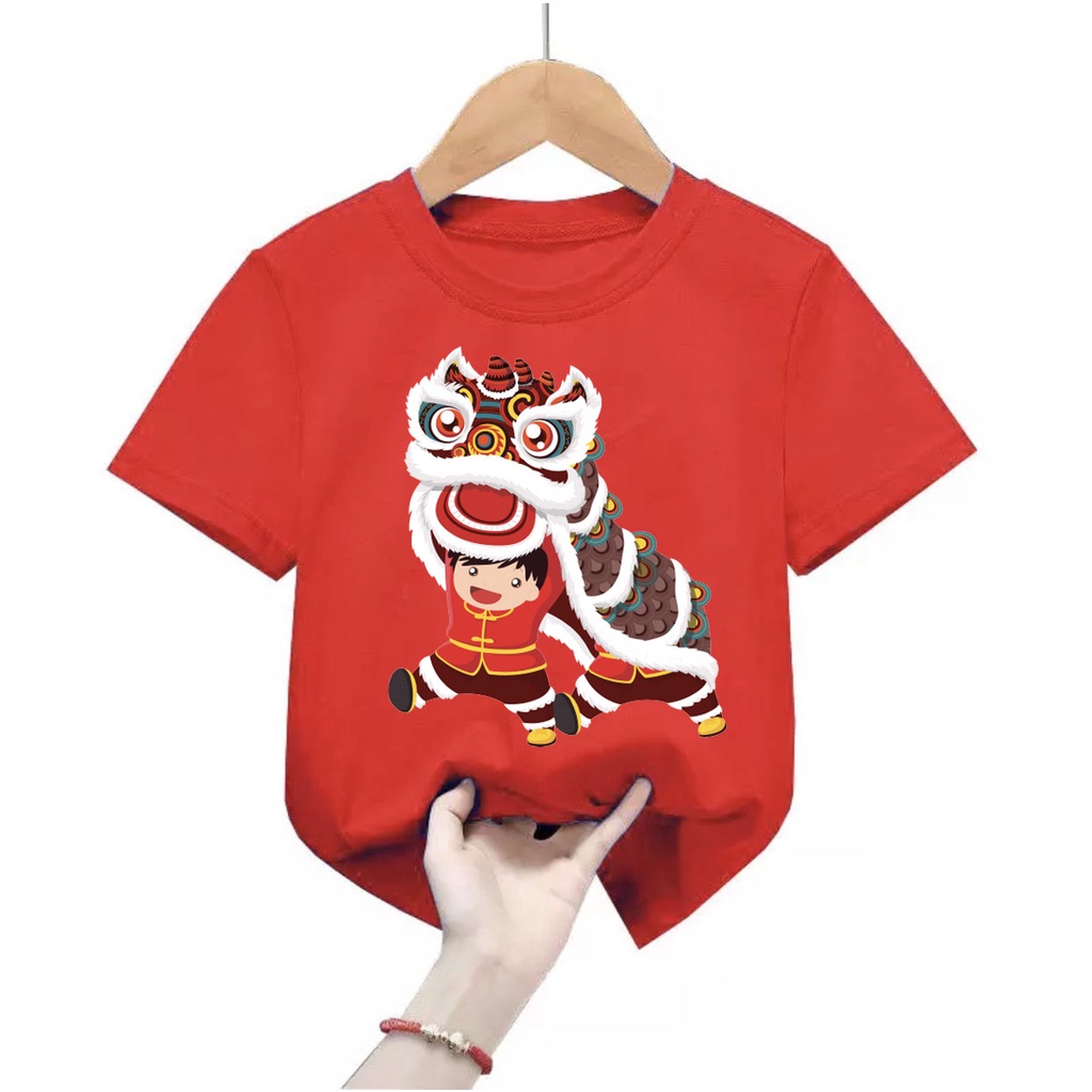 Áo thun tết hình cậu bé múa lân ,áo cho bé từ 6kg-30kg.AT04.