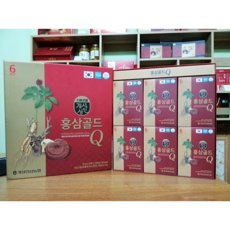 Nước Hồng sâm nhung Hươu Linh Chi Hàn Quốc – Red Ginseng Gold Q - Hộp 30 gói x 50ml