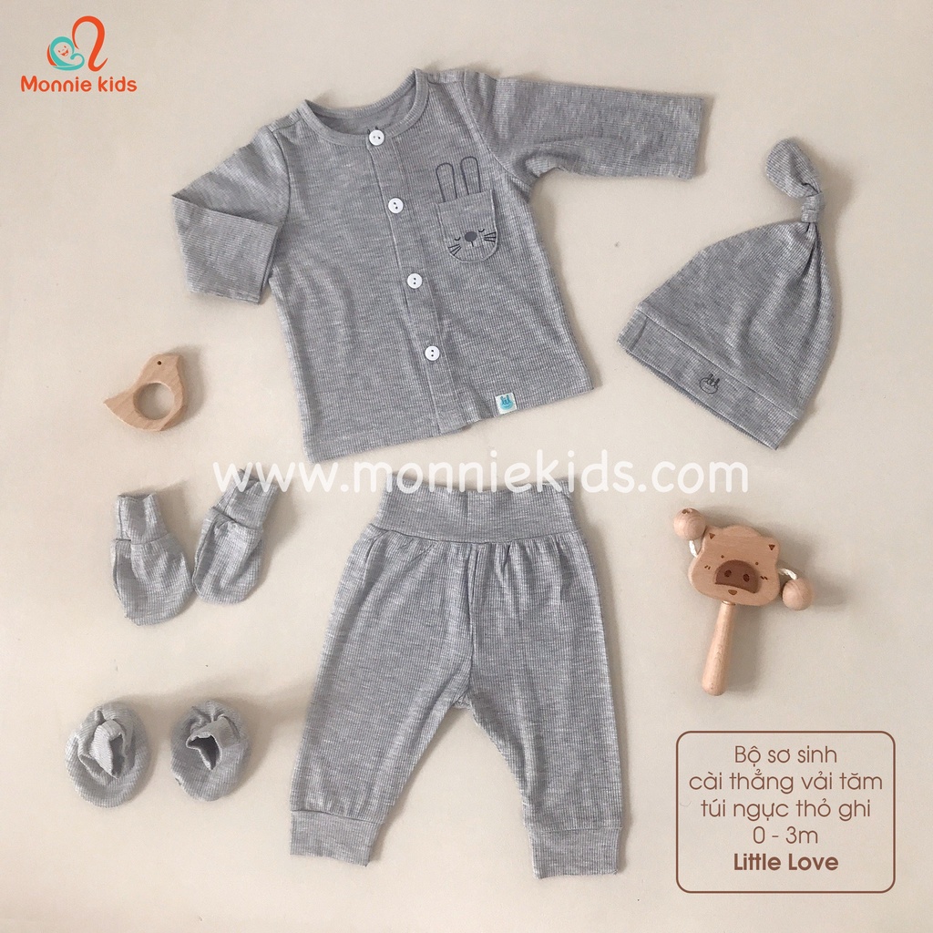 Bộ cài thẳng Lil Little Love chất liệu vải tăm túi ngực 0-3/3-6M - Monnie Kids