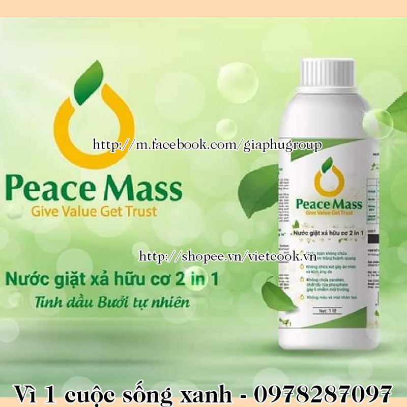 [Sp hữu cơ chính hãng] Nước giặt xả hữu cơ 2 in 1 Peace Mass tinh dầu hương Bưởi không chưa SÚT không hương nhân tạo