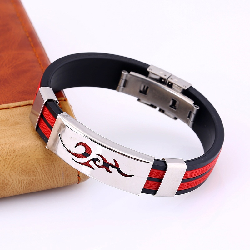 Vòng Tay Silicon Phối Thép Không Gỉ Phong Cách Naruto Thời Trang Cho Nam