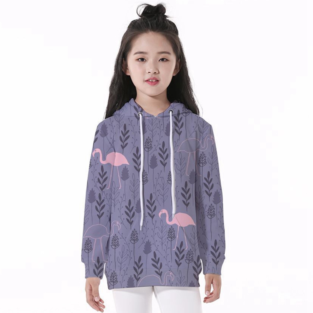 Áo hoodie dài tay in họa tiết chim hồng hạc 3D thời trang cho bé gái