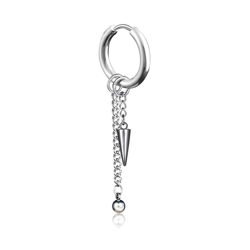 Khuyên Tai Inox không rỉ Nam, Bông Tai Nam Dây Xích Dài Idol Hàn Quốc Kẹp, Sỏ Lỗ Tai (1 Chiếc)