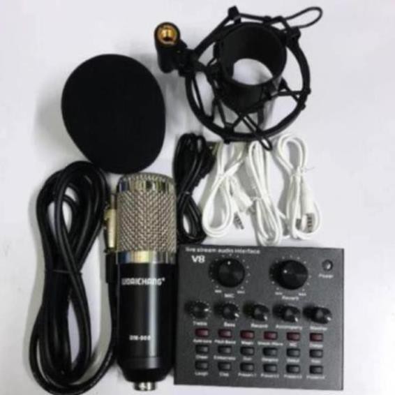 Combo bộ Mic/Micro Thu Âm Hát Karaoke,Livestream online cực hay( Trọn Bộ Souncard V8/Bm900 )