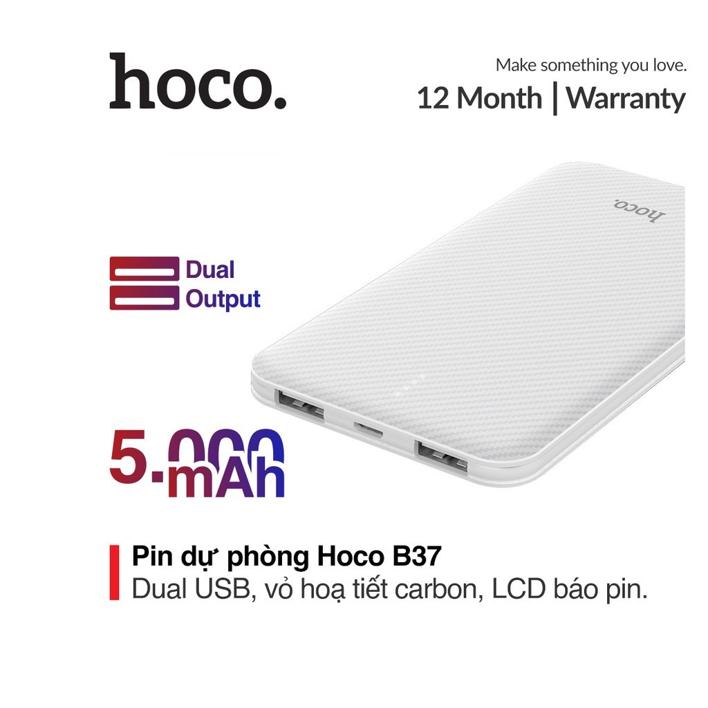 Pin sạc dự phòng 5000mAh Hoco B37 họa tiết carbon chất liệu ABS + PC tích hợp màn hình Led hiển thị