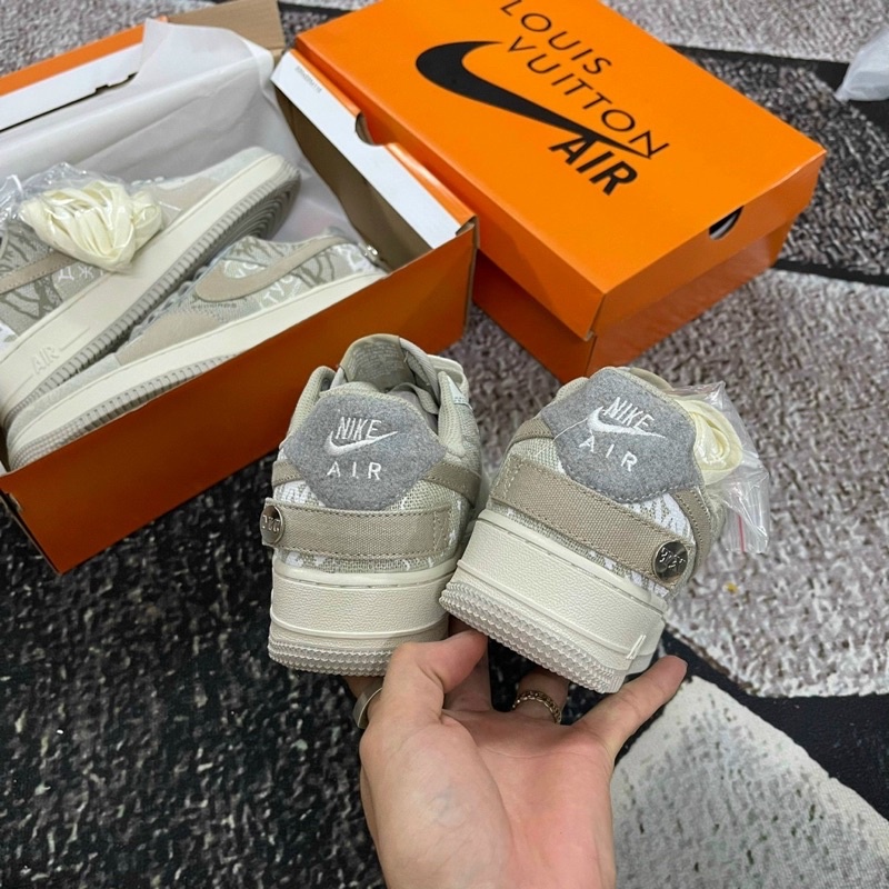Giày AF1 travis scott xám kem khuy bấm, giày air force 1 travis scot xám cao cấp