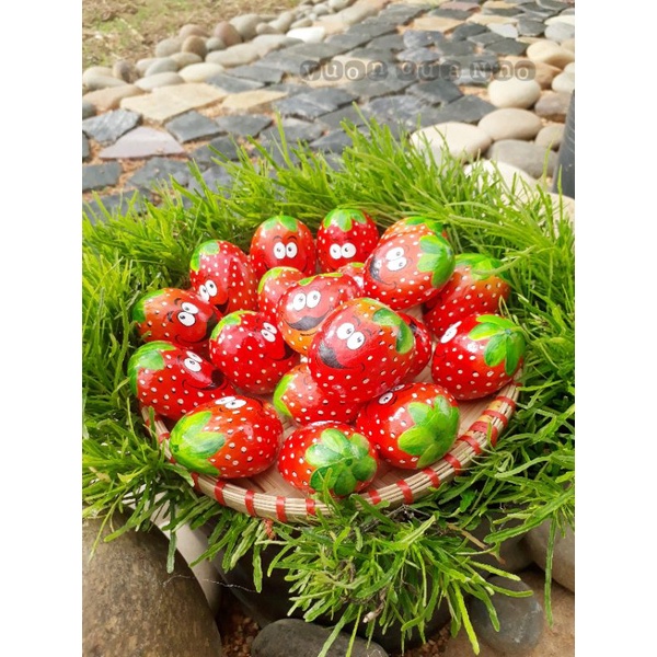 Dâu tây cute trên đá cuội vẽ tay