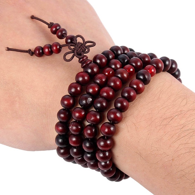 Vòng tay 108 hạt gỗ đàn hương 6mm cầu nguyện thiền Phật Mala - trang trí tượng và đeo vòng tay