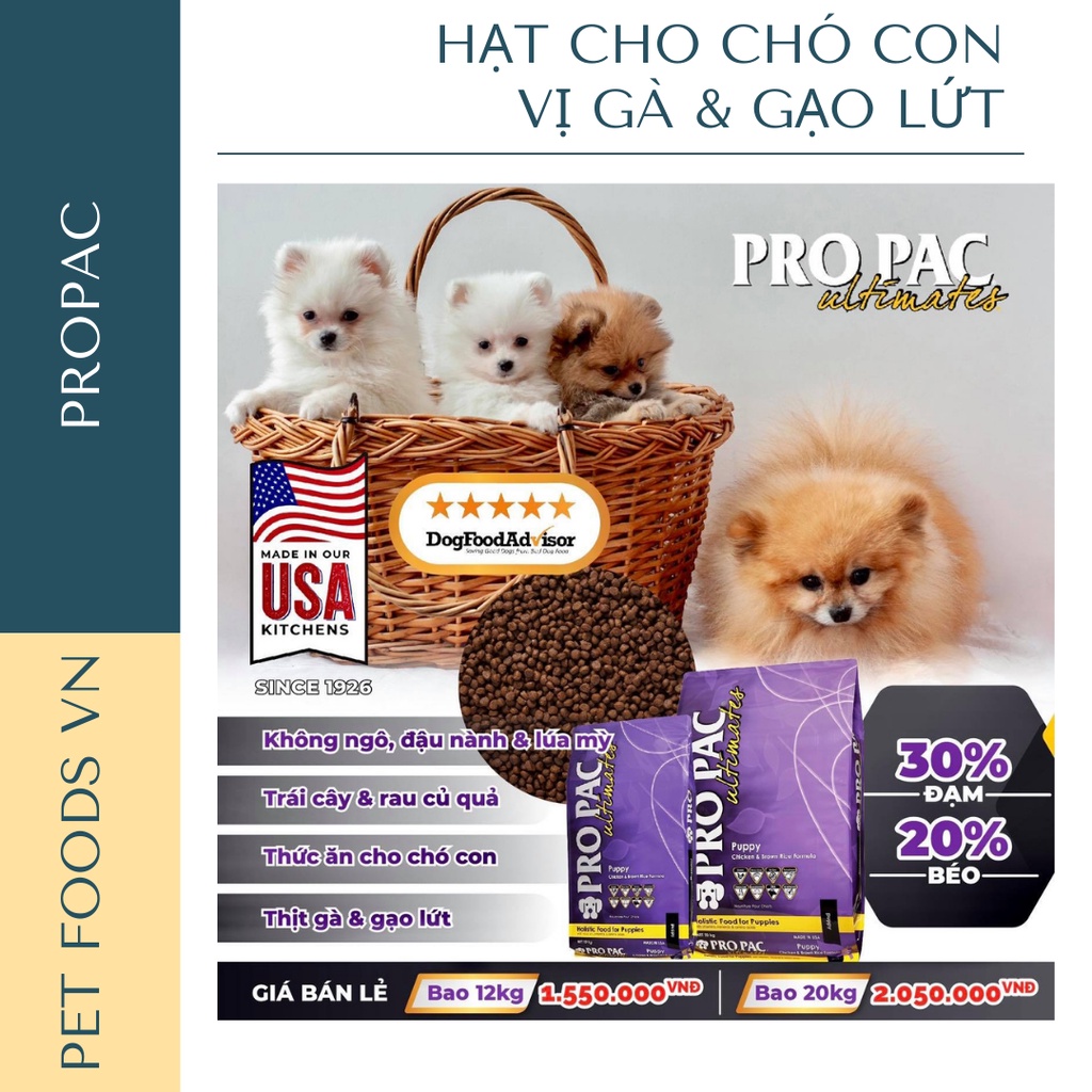 Hạt cho chó con PROPAC Puppy Chicken &amp; Brown Rice 2,5kg vị Gà &amp; Gạo Lứt