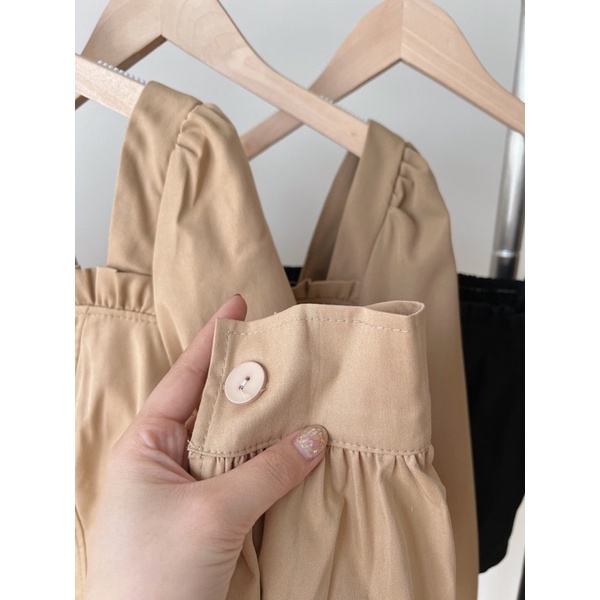Áo cổ vuông croptop tay dài vintage (Ảnh thật)