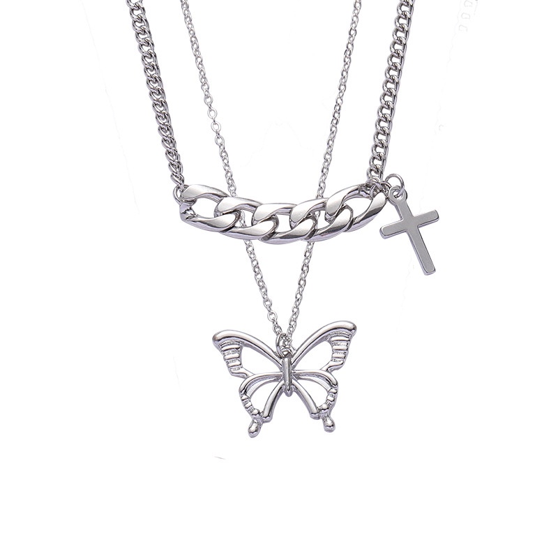 Vòng cổ choker mặt dây chuyền nhiều lớp hình bướm phong cách retro thanh lịch thời trang dành cho nữ