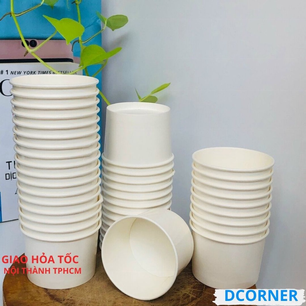 10 Tô Giấy 500ml Có Nắp - Tô Giấy Trắng Trơn Dùng 1 Lần