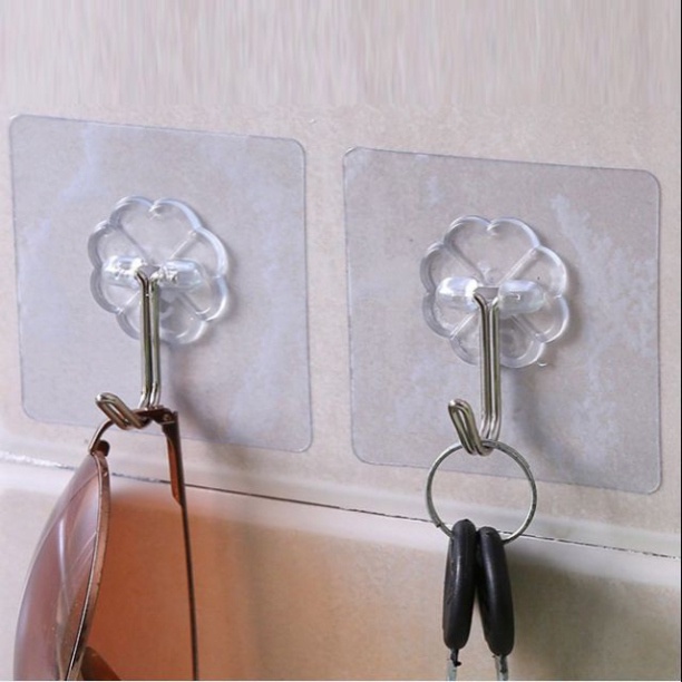 Móc dính dán tường trắng trong, móc dính tường siêu chắc kích thước 6x6cm