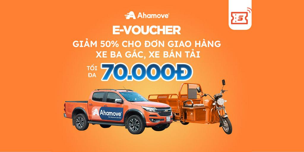 - Mã giảm 50%, tối đa 70k Dịch vụ xe bán tải, xe ba gác của AhaMove