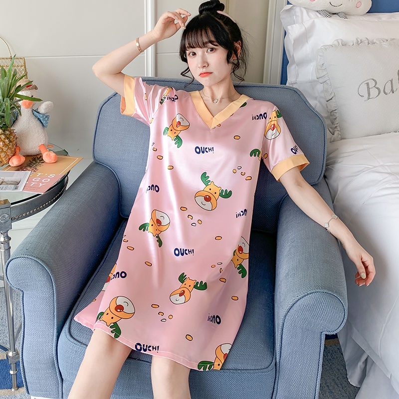 Bộ đồ ngủ ngắn tay bằng lụa mát thiết kế quyến rũ phong cách hàn quốc | BigBuy360 - bigbuy360.vn
