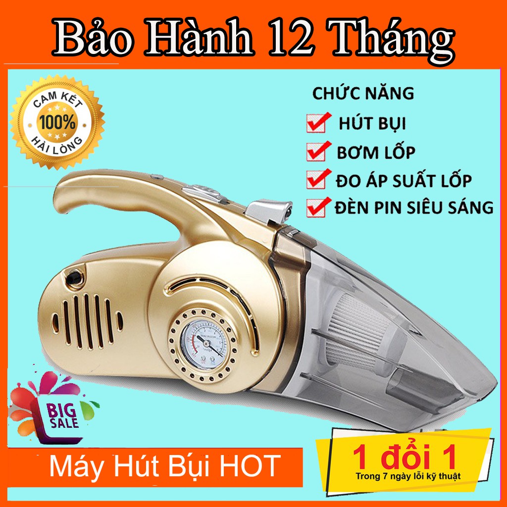 💥 Máy Hút Bụi ô tô 4 in 1 Bơm Lốp Đo Áp Suất Và Đèn Pin Siêu Sáng BẢO HÀNH 1 NĂM💥SIÊU HOT💥