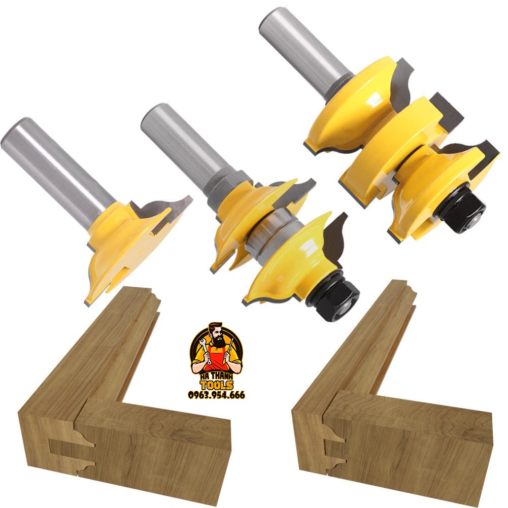 BỘ 3 MŨI PHAY GỖ GHÉP MỘNG CỬA CHÍNH CỐT 12LY7 - DÙNG CHO VÁN DÀY 35-47MM